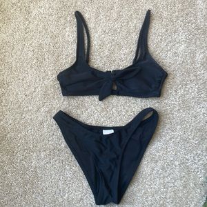 Xhileration high leg tie front bikini in black size small